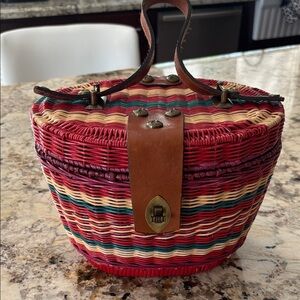 Patricia Nash Woven Multicolor wicker Basket Bag with Leather Trim